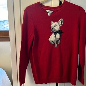 Red French bull dog sweater perfect for the Holidays!